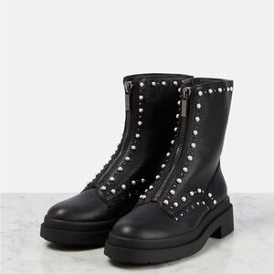 Jimmy Choo Nola Black Embellished Leather Ankle Boots with Pearl Studs - NWT